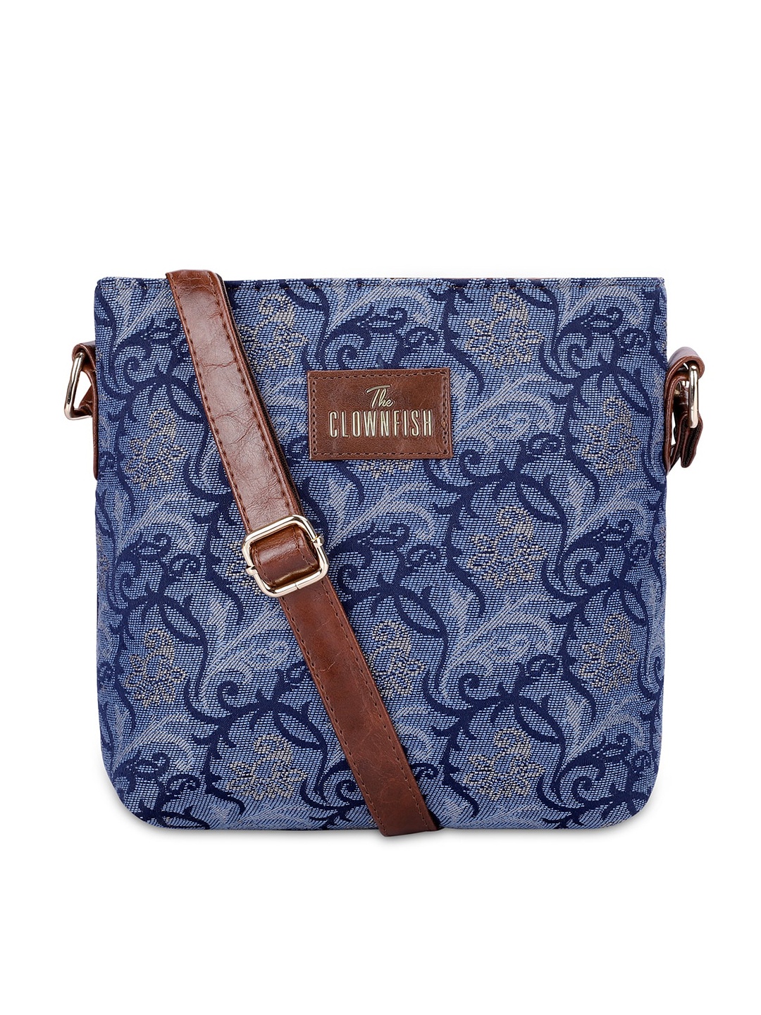 

THE CLOWNFISH Floral Printed Structured Fabric Sling Bag, Blue