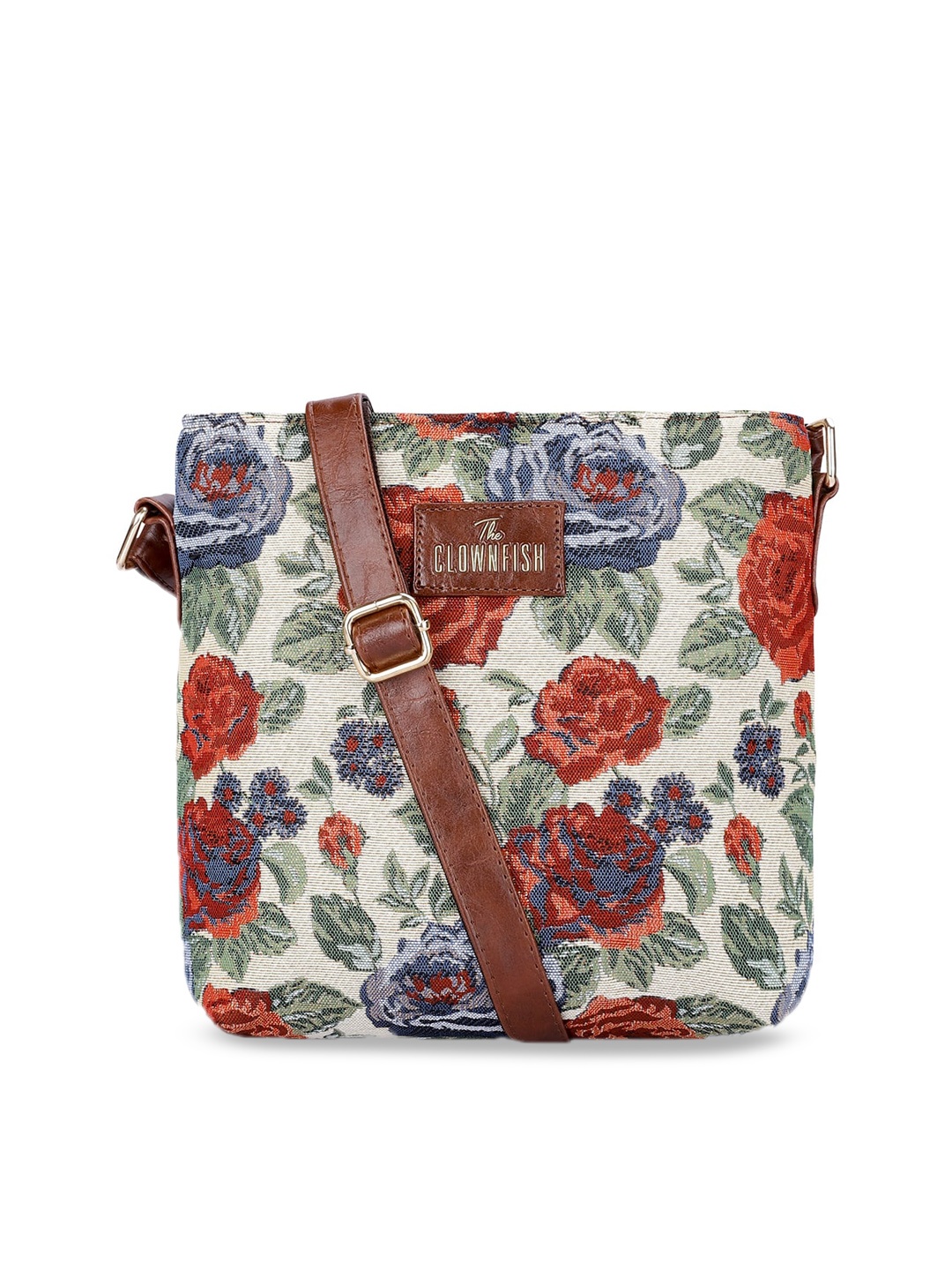 

THE CLOWNFISH Linda Floral Printed Structured Sling Bag, Red