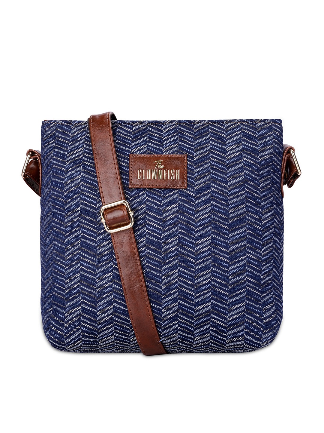 

THE CLOWNFISH Linda Geometric Printed Structured Sling Bag, Navy blue