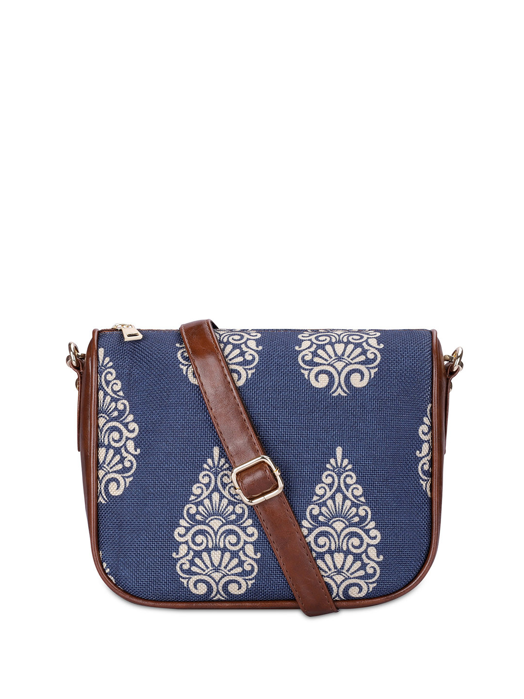 

THE CLOWNFISH Floral Printed Oversized Jute Structured Sling Bag, Blue