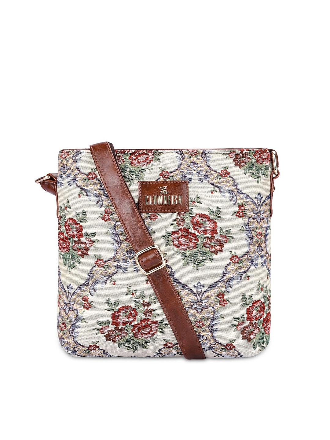 

THE CLOWNFISH Linda Floral Printed Half Moon Sling Bag, Magenta