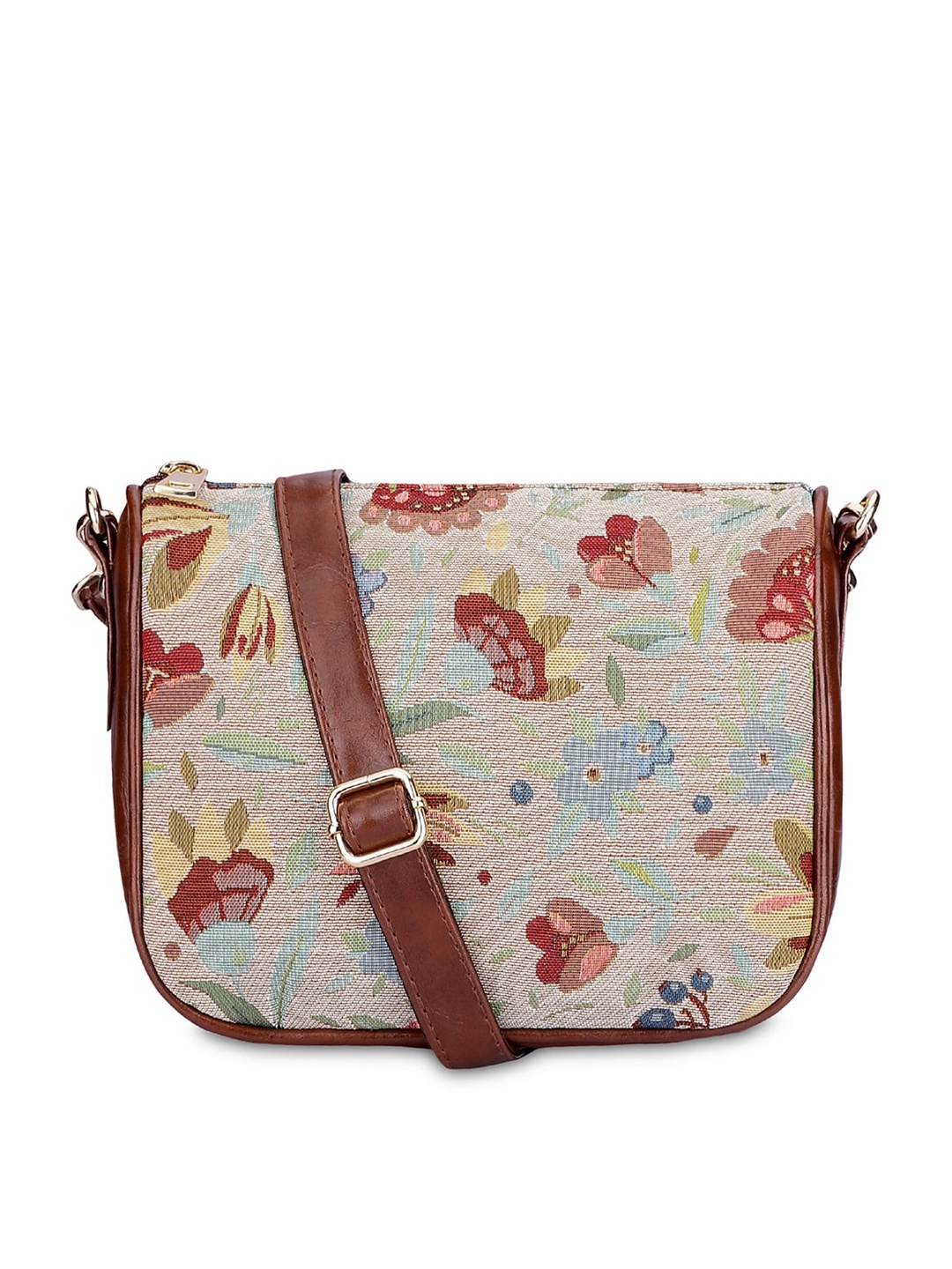 

THE CLOWNFISH Garnet Floral Printed Structured Sling Bag, Turquoise blue