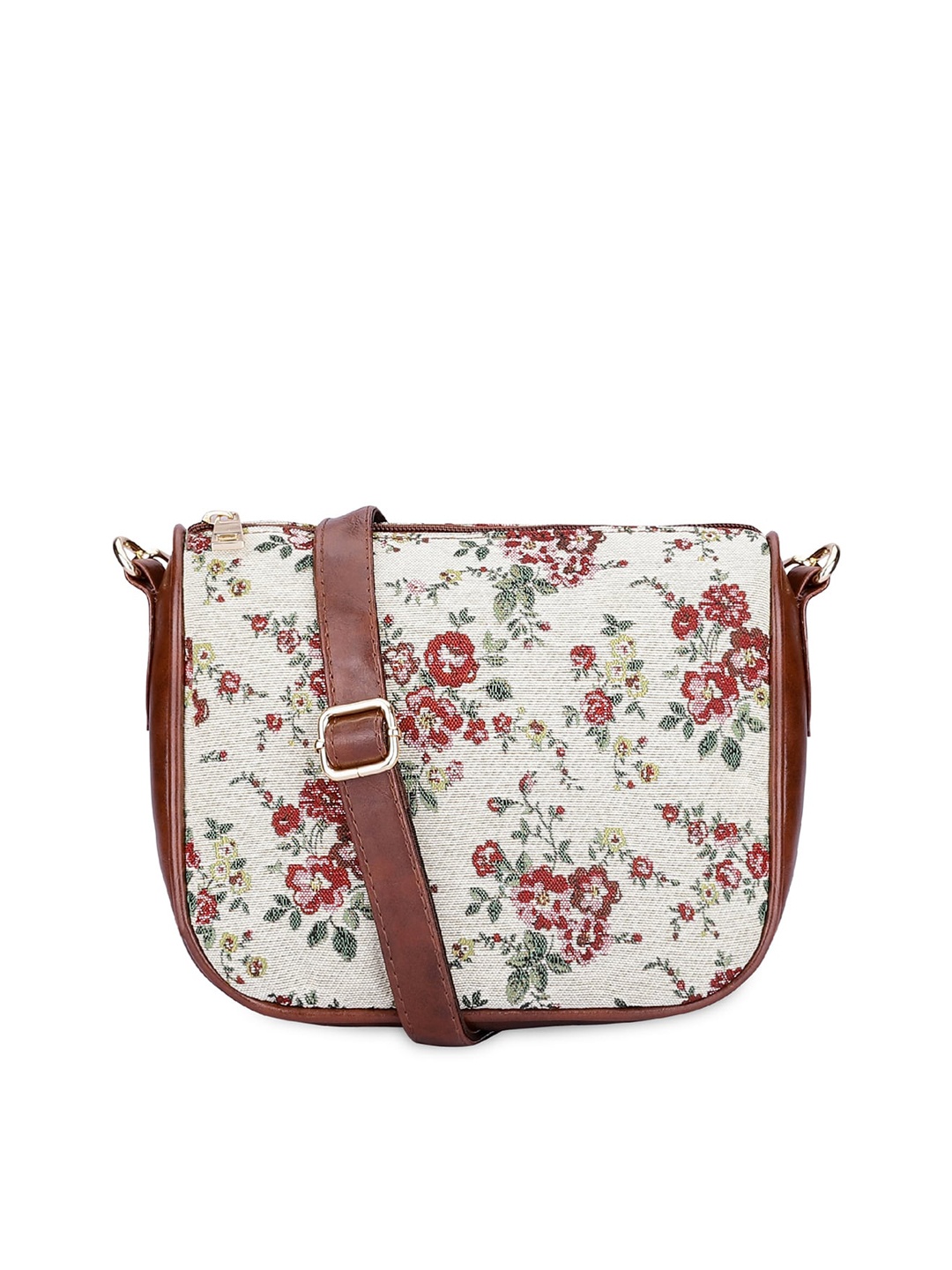 

THE CLOWNFISH Garnet Floral Printed Structured Sling Bag, Off white