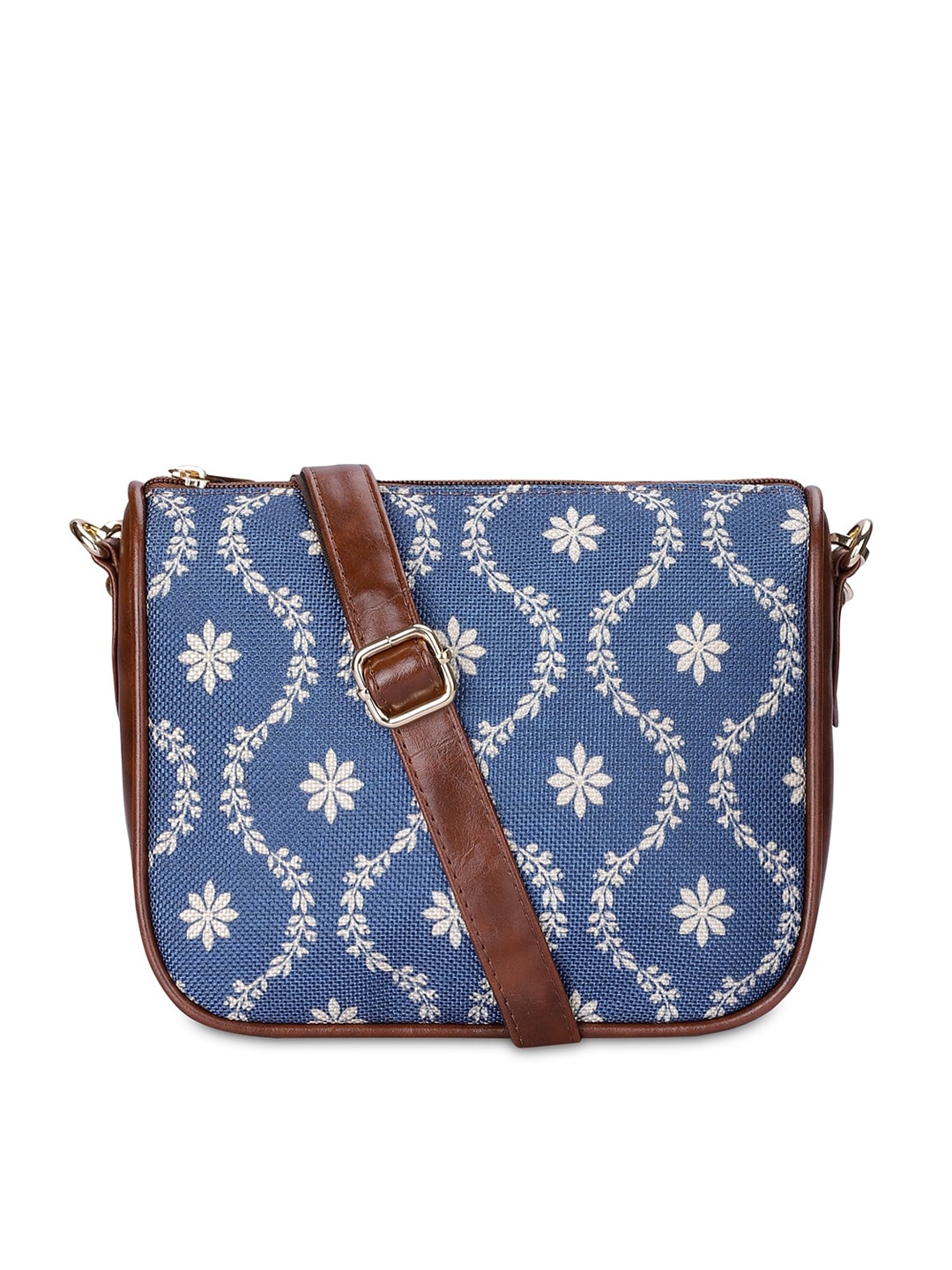 

THE CLOWNFISH Garnet Floral Printed Structured Sling Bag, Navy blue