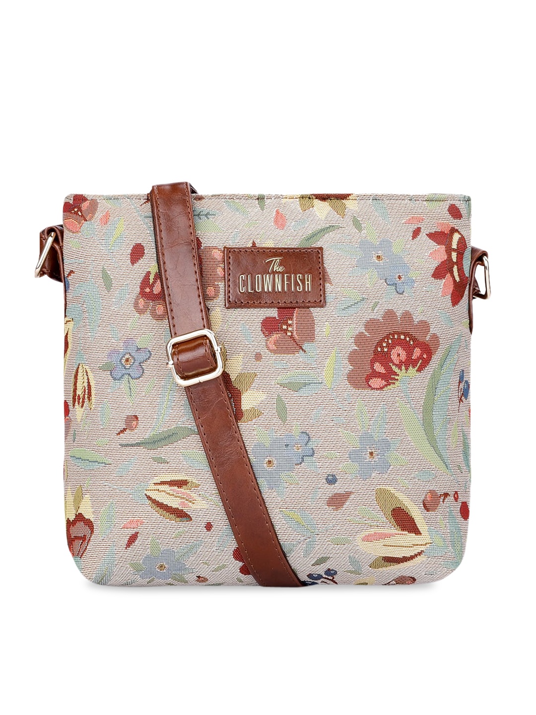 

THE CLOWNFISH Floral Printed Structured Sling Bag, Turquoise blue