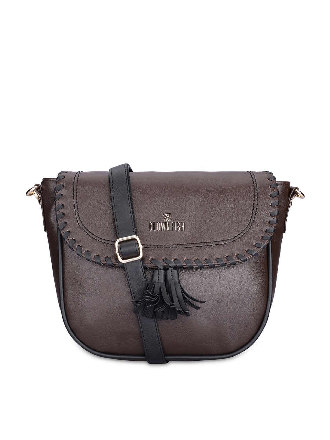 

THE CLOWNFISH Rochelle Bucket Tapestry Sling Bag with Tasselled, Coffee brown