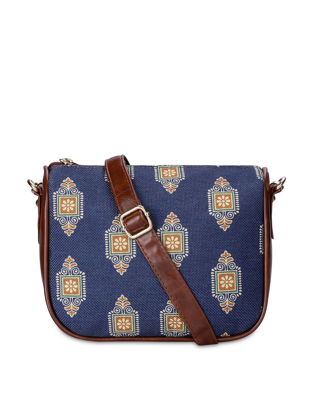 

THE CLOWNFISH Garnet Women Printed Structured Adjustable Shoulder Straps Jute Sling Bag, Navy blue