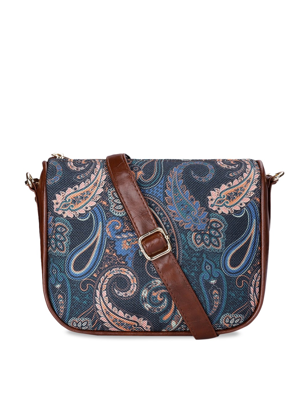 

THE CLOWNFISH Women Ethnic Motifs Printed Bucket Jute Sling Bag, Blue