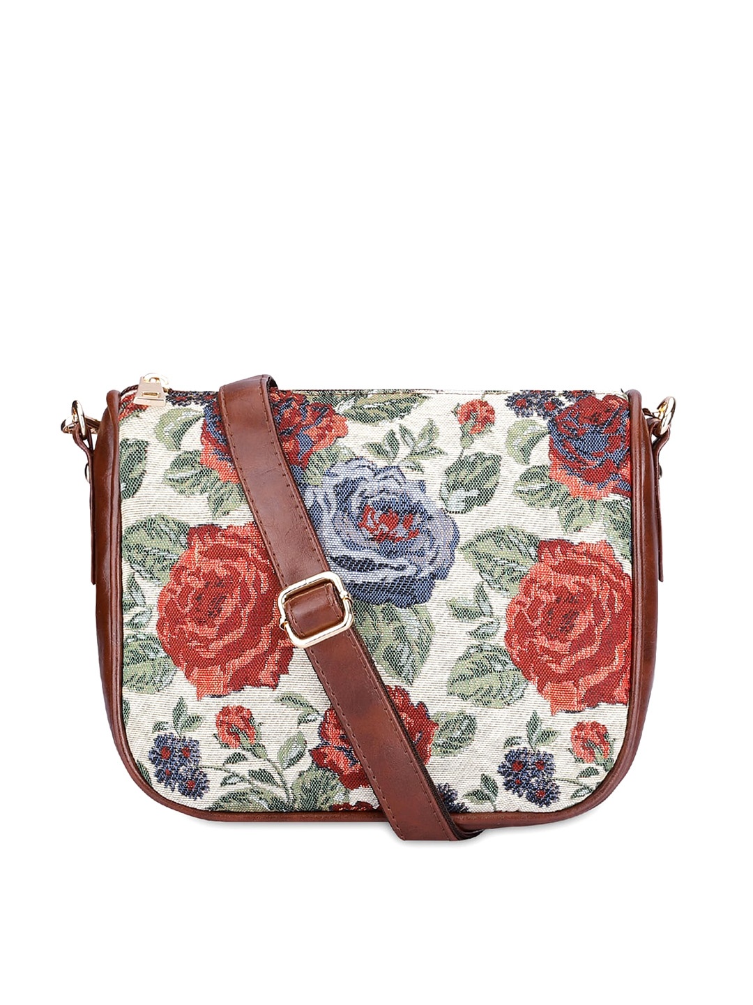 

THE CLOWNFISH Garnet Floral Printed Structured Sling Bag, Off white