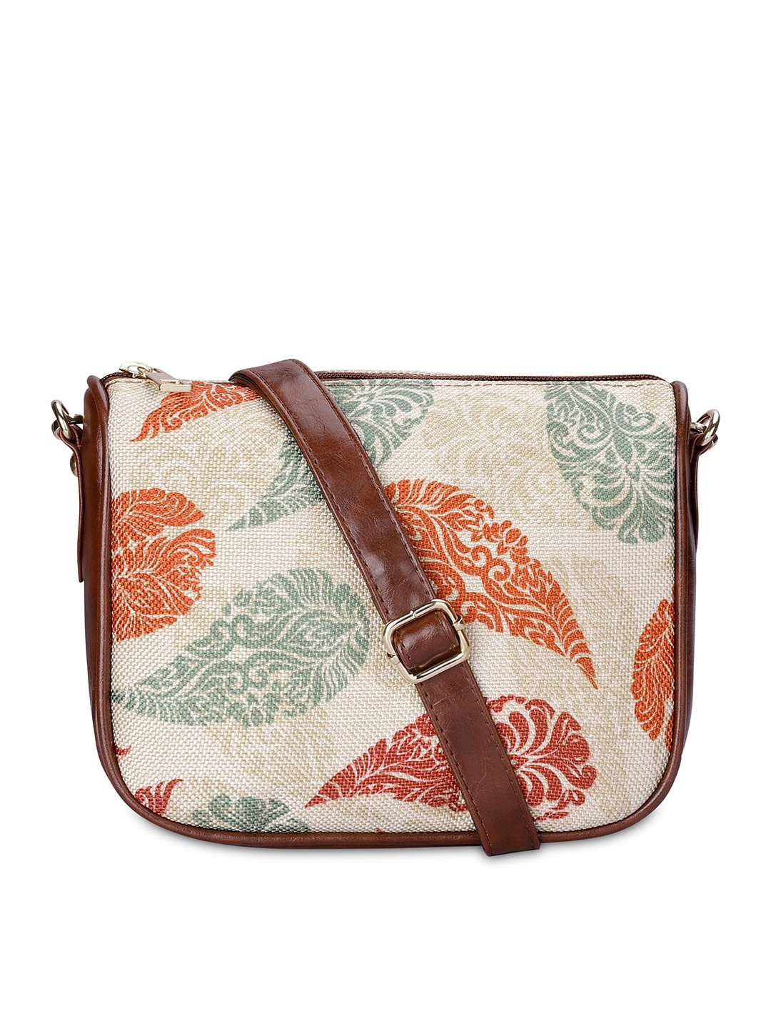 

THE CLOWNFISH Ethnic Motifs Printed Structured Sling Bag, Off white