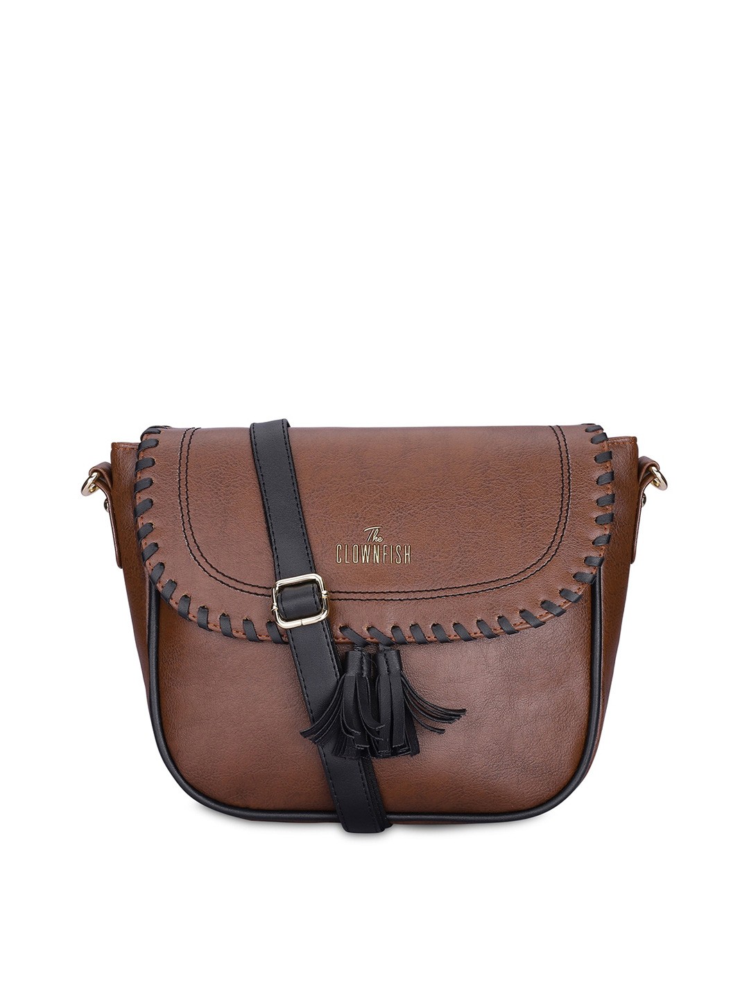 

THE CLOWNFISH Rochelle Tasselled Structured Sling Bag, Brown