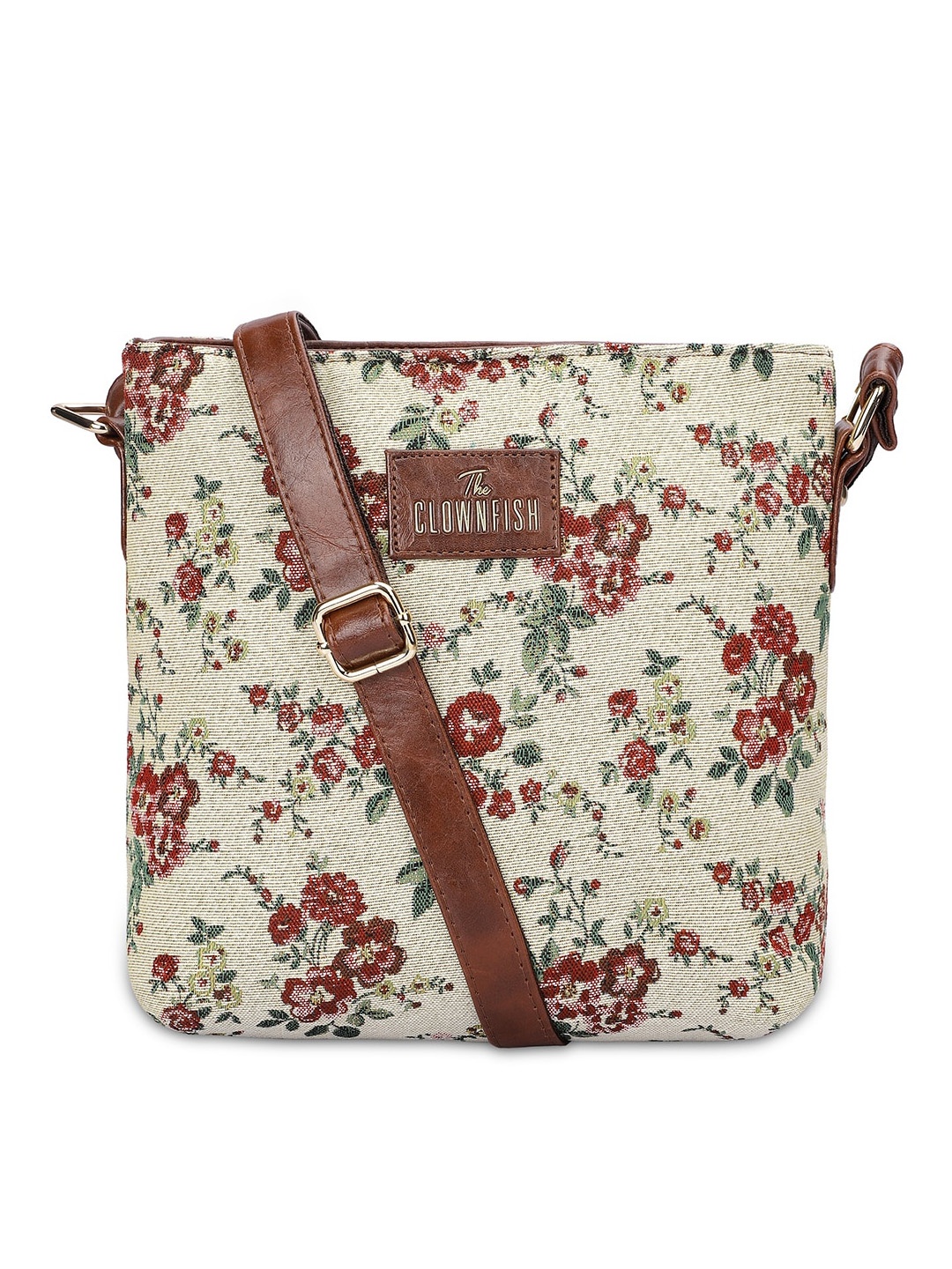 

THE CLOWNFISH Floral Printed Structured Sling Bag, Off white