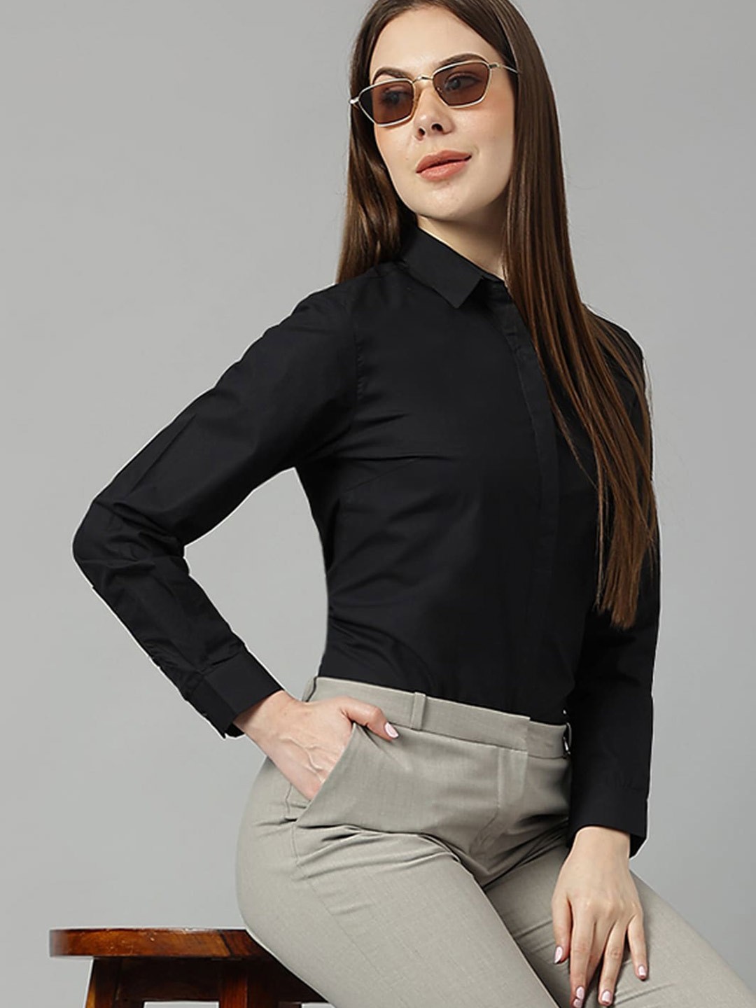 

Hancock Spread Collar Cotton Slim Fit Formal Shirt, Black