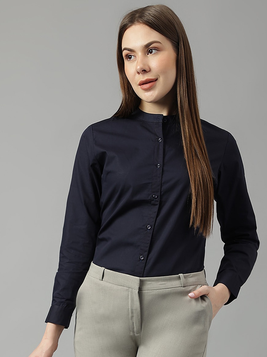 

Hancock Spread Collar Pure Cotton Slim Fit Formal Shirt, Navy blue