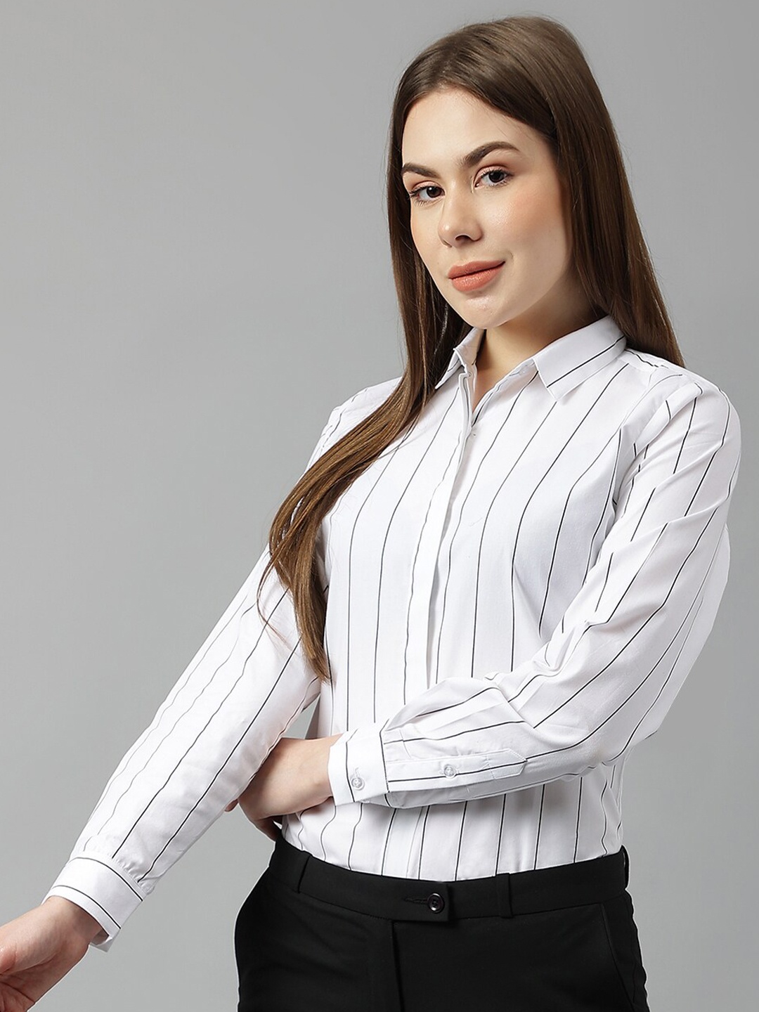 

Hancock Sharp Slim Fit Striped Pure Cotton Formal Shirt, White