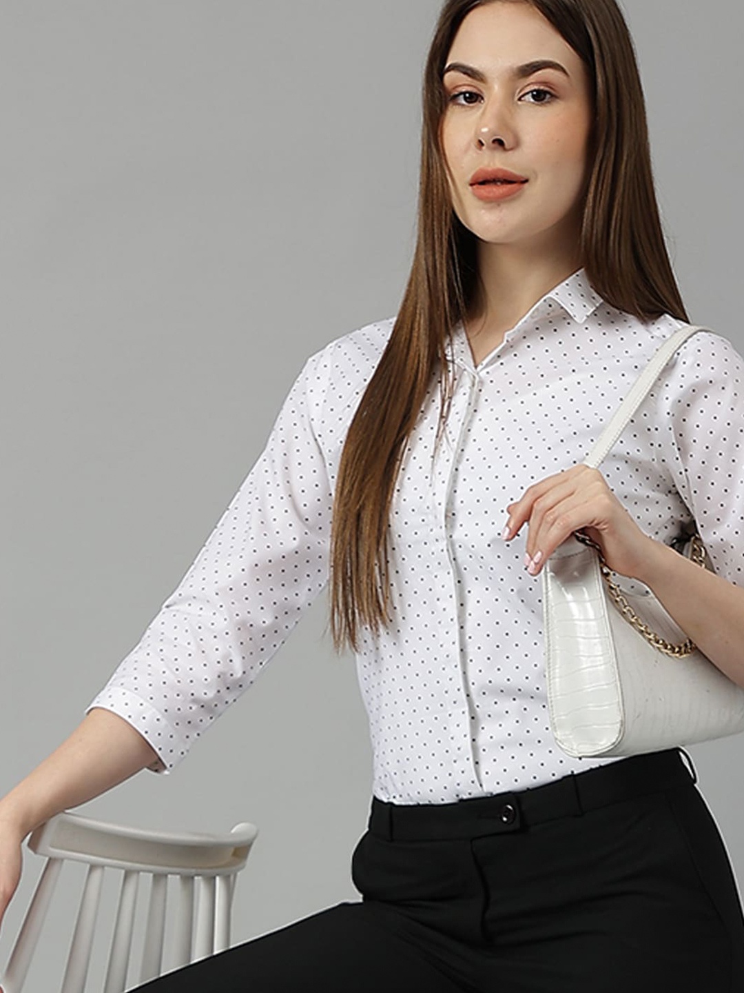 

Hancock Sharp Slim Fit Micro Ditsy Printed Formal Pure Cotton Shirt, White