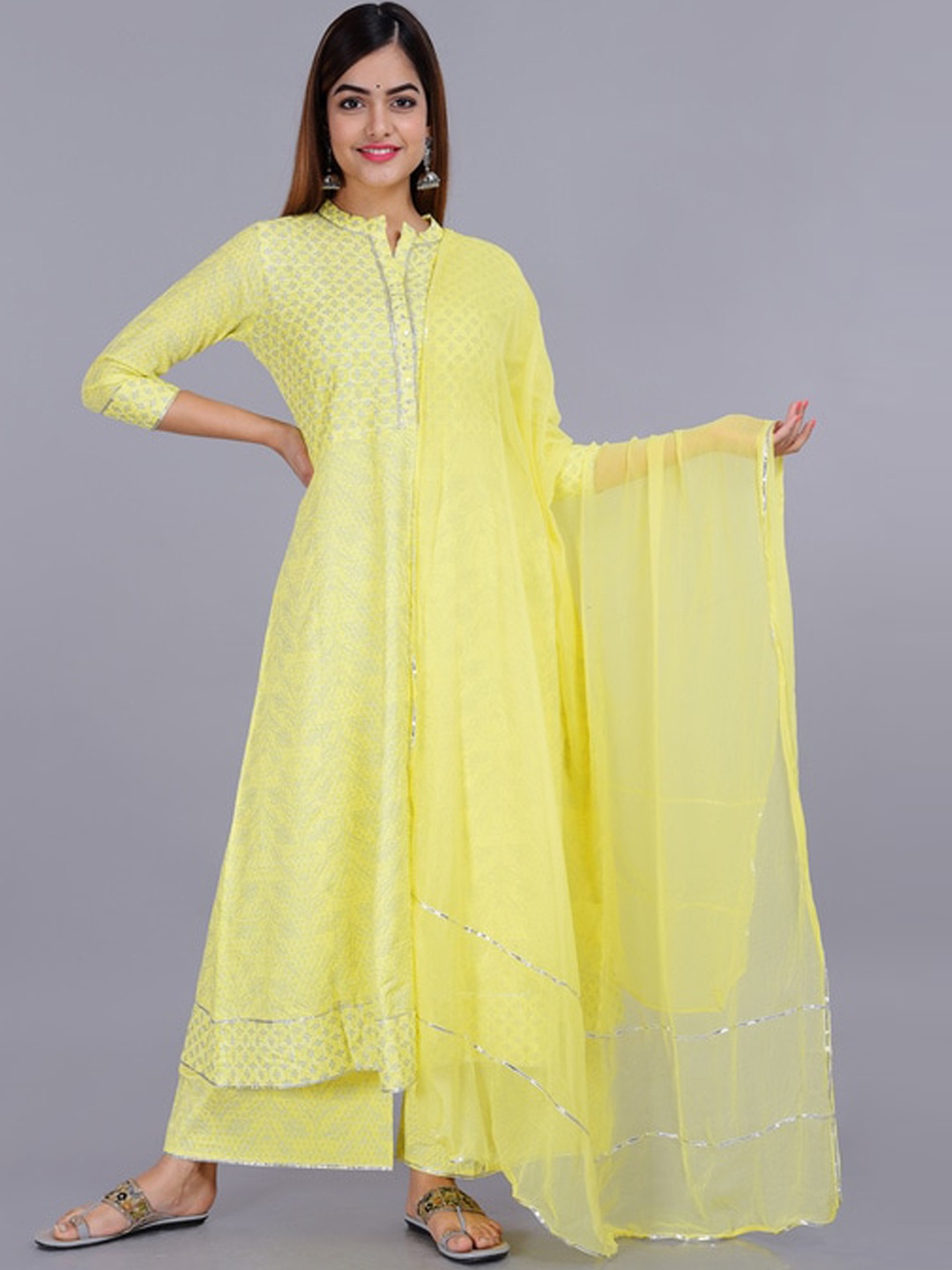 

TOULIN Ethnic Motifs Printed Kurta with Palazzos & With Dupatta, Yellow