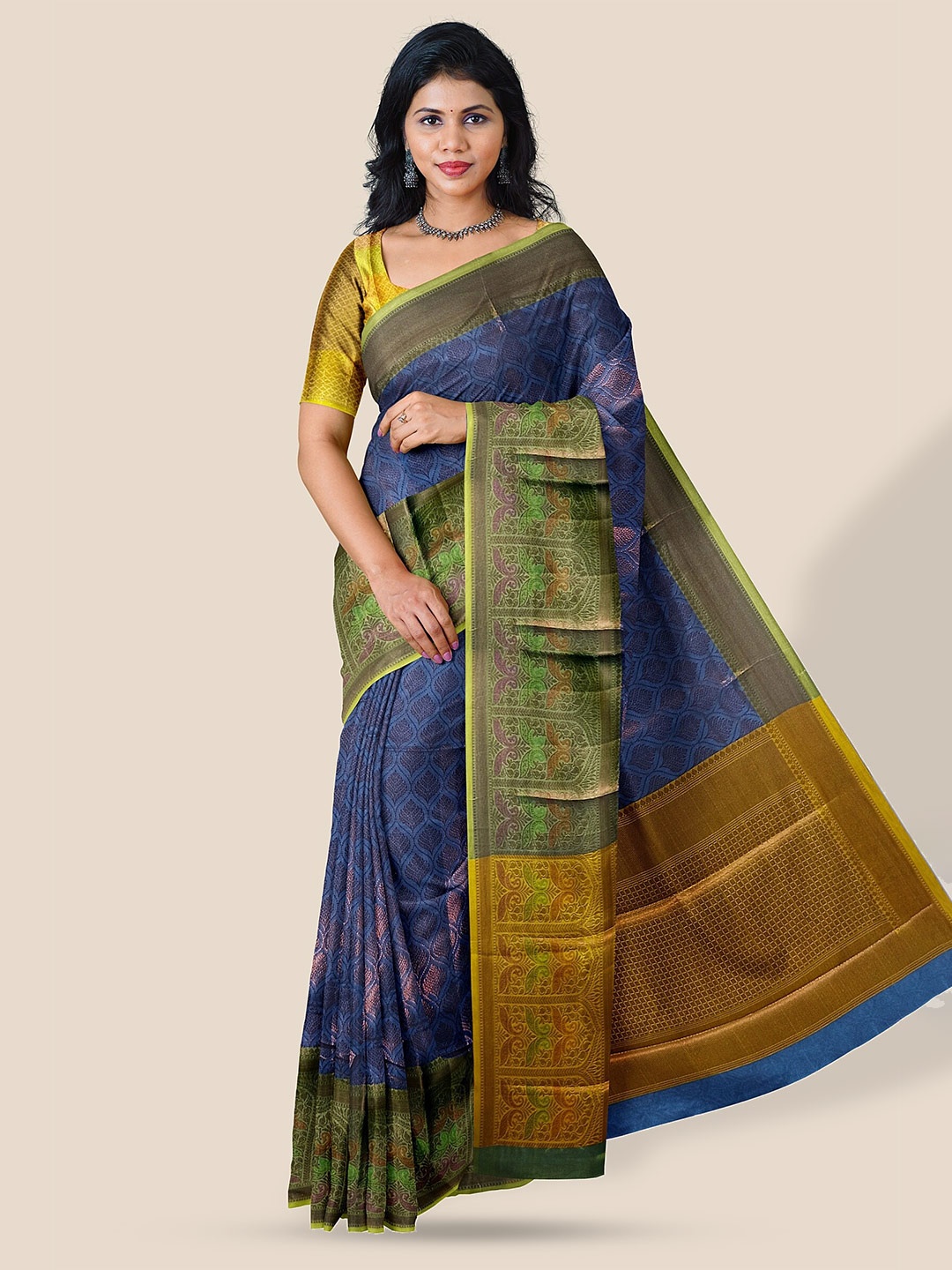 

The Chennai Silks Ethnic Motif Woven Design Zari Organza Banarasi Saree, Blue