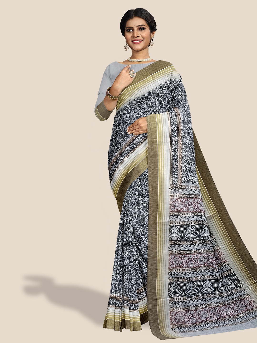 

The Chennai Silks Ethnic Printed Pure Cotton Saree, Grey
