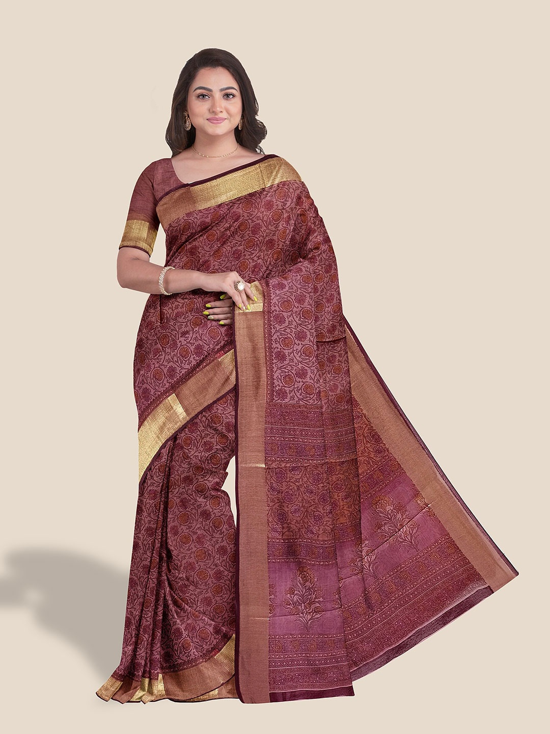 

The Chennai Silks Floral Printed Zari Pure Cotton Saree, Magenta