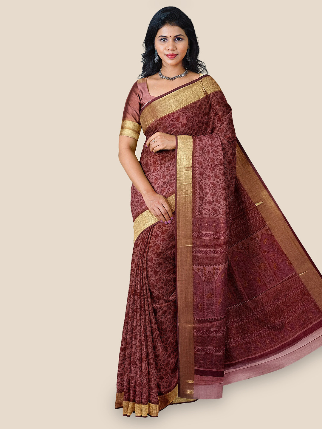 

The Chennai Silks Floral Printed Zari Pure Cotton Saree, Magenta