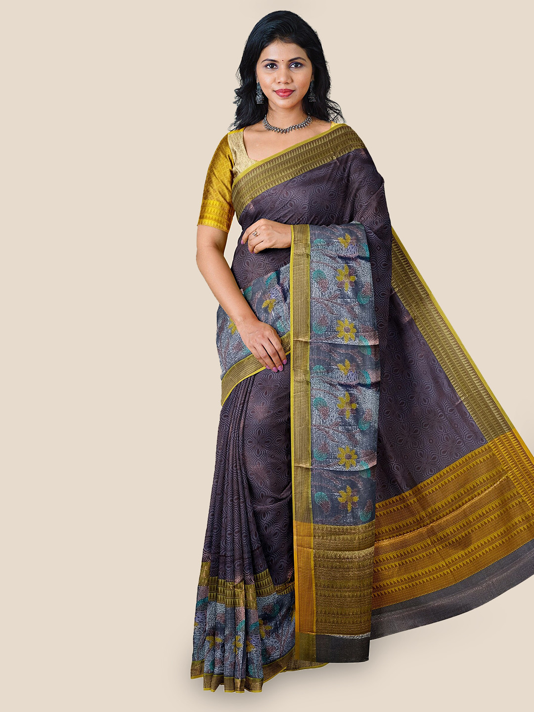 

The Chennai Silks Floral Woven Design Banarasi Saree, Grey