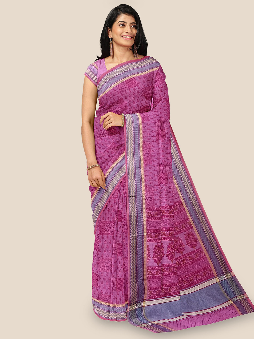 

The Chennai Silks Floral Printed Supernet Kota Saree, Pink