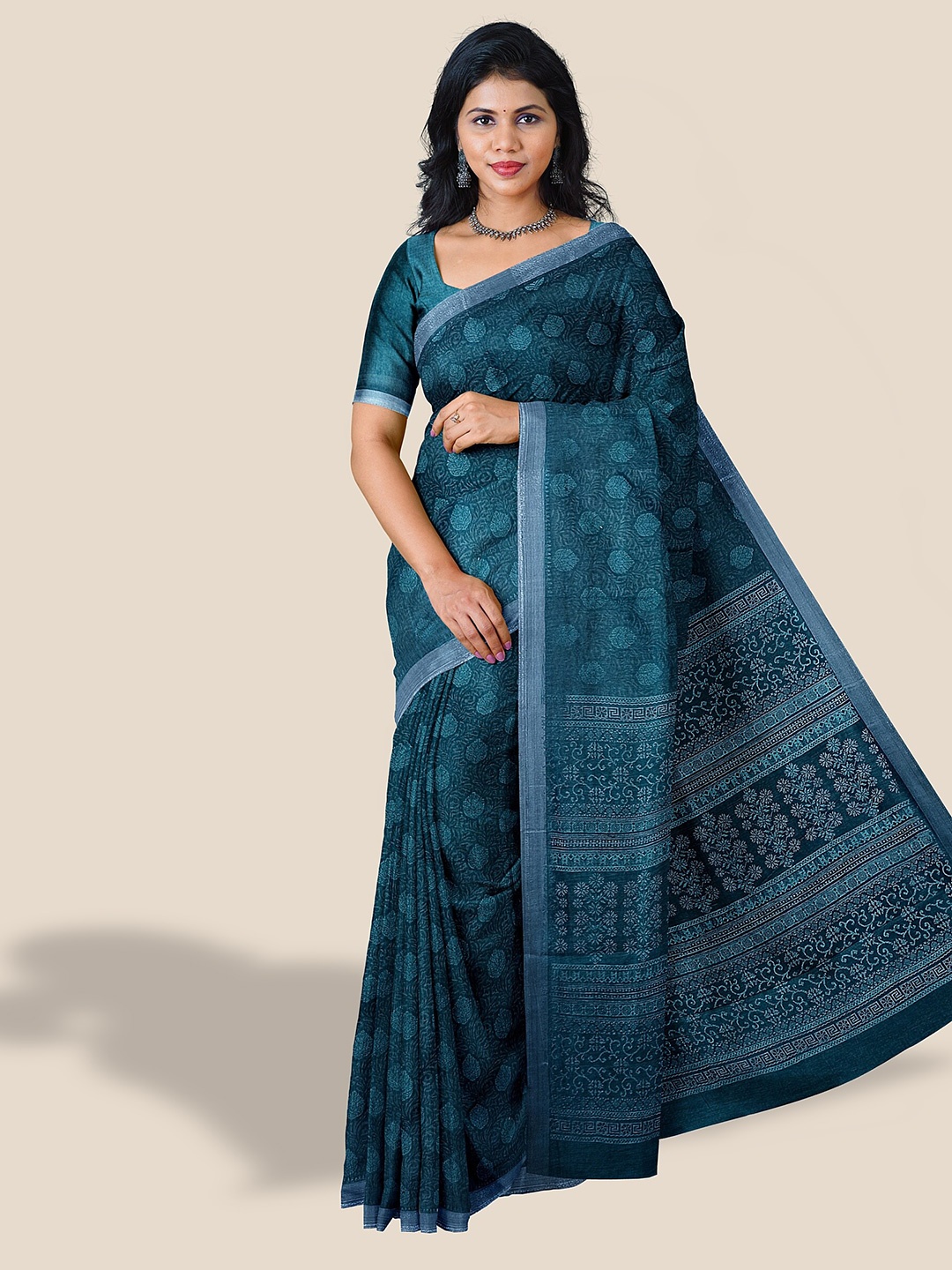 

The Chennai Silks Ethnic Motif Printed Pure Cotton Saree, Blue