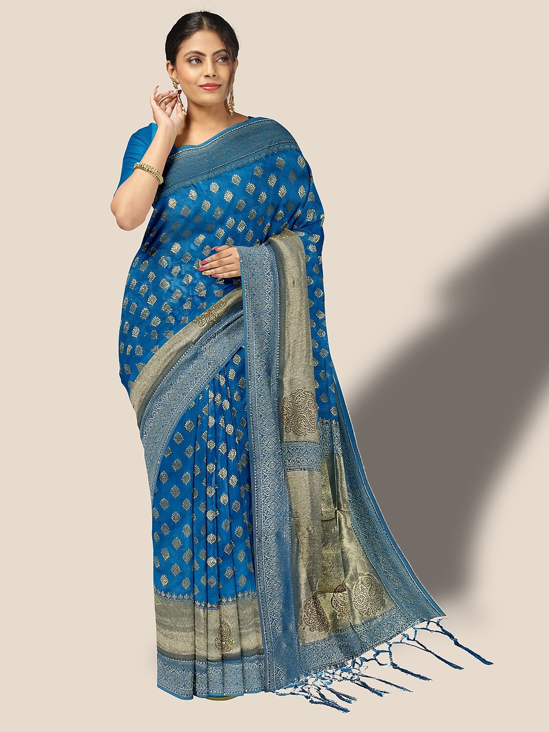 

The Chennai Silks Ethinic Motifs Zari Silk Blend Patola Saree, Blue