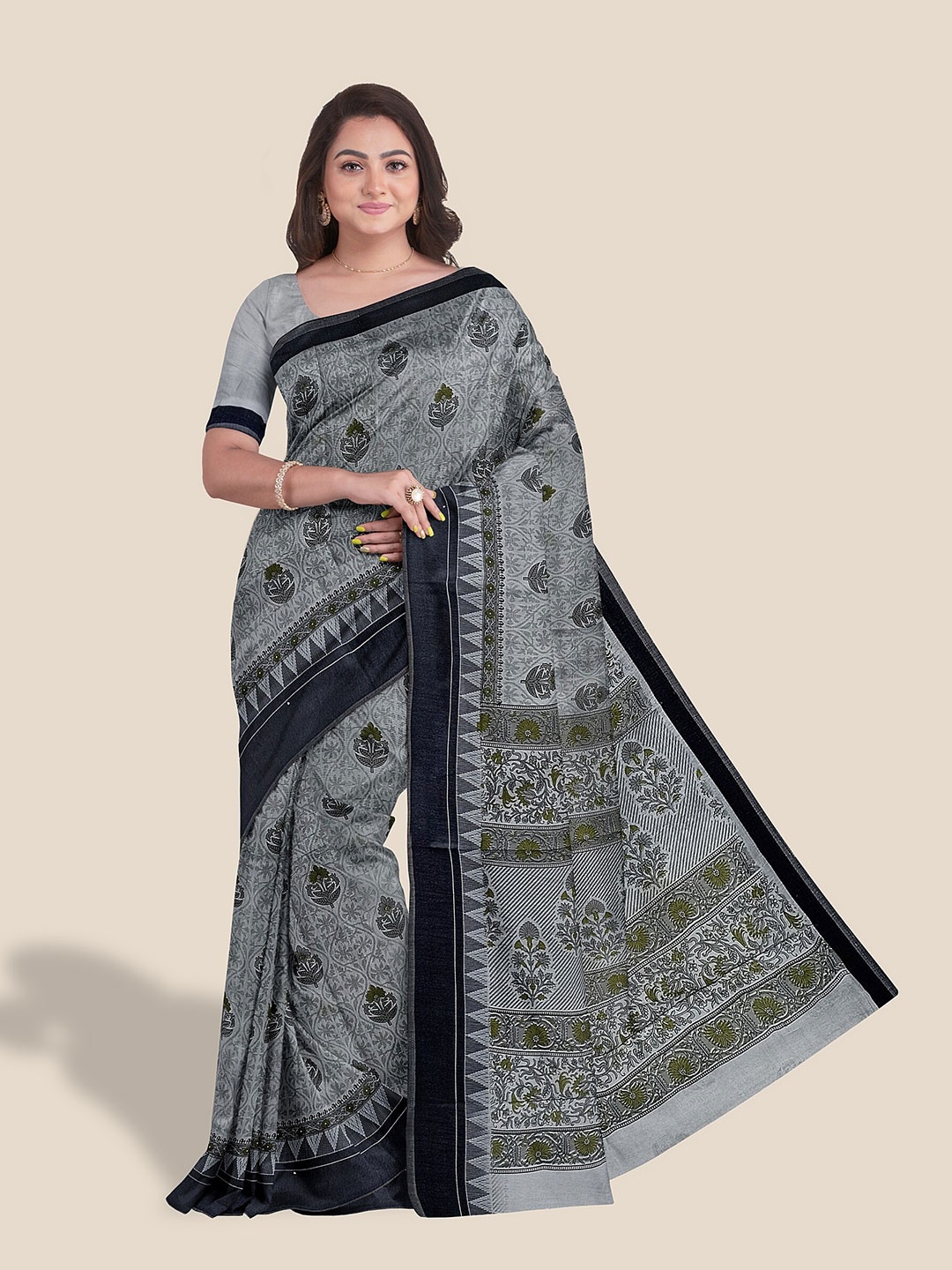 

The Chennai Silks Ethnic Printed Pure Cotton Saree, Grey