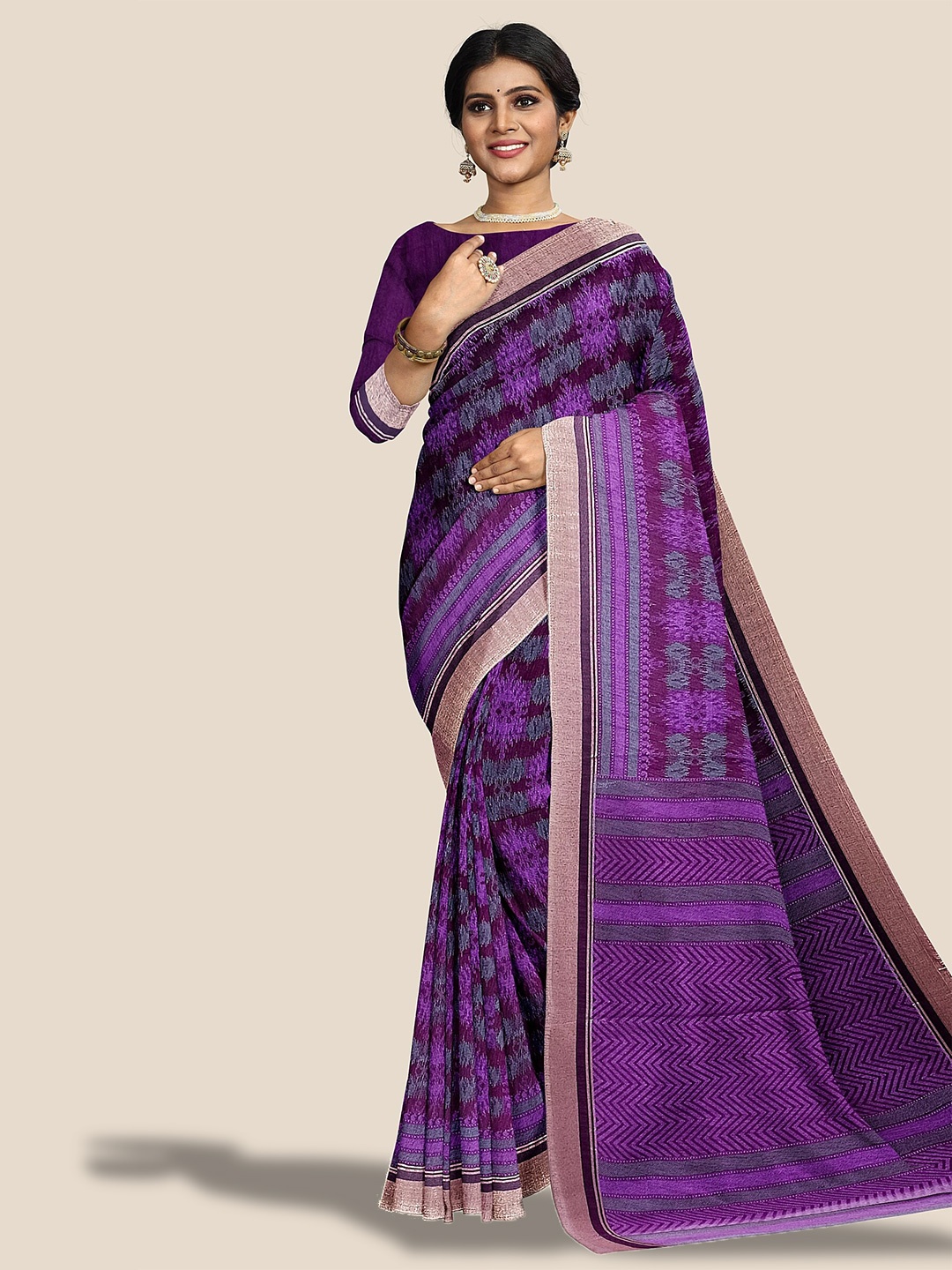 

The Chennai Silks Floral Printed Pure Cotton Saree, Violet