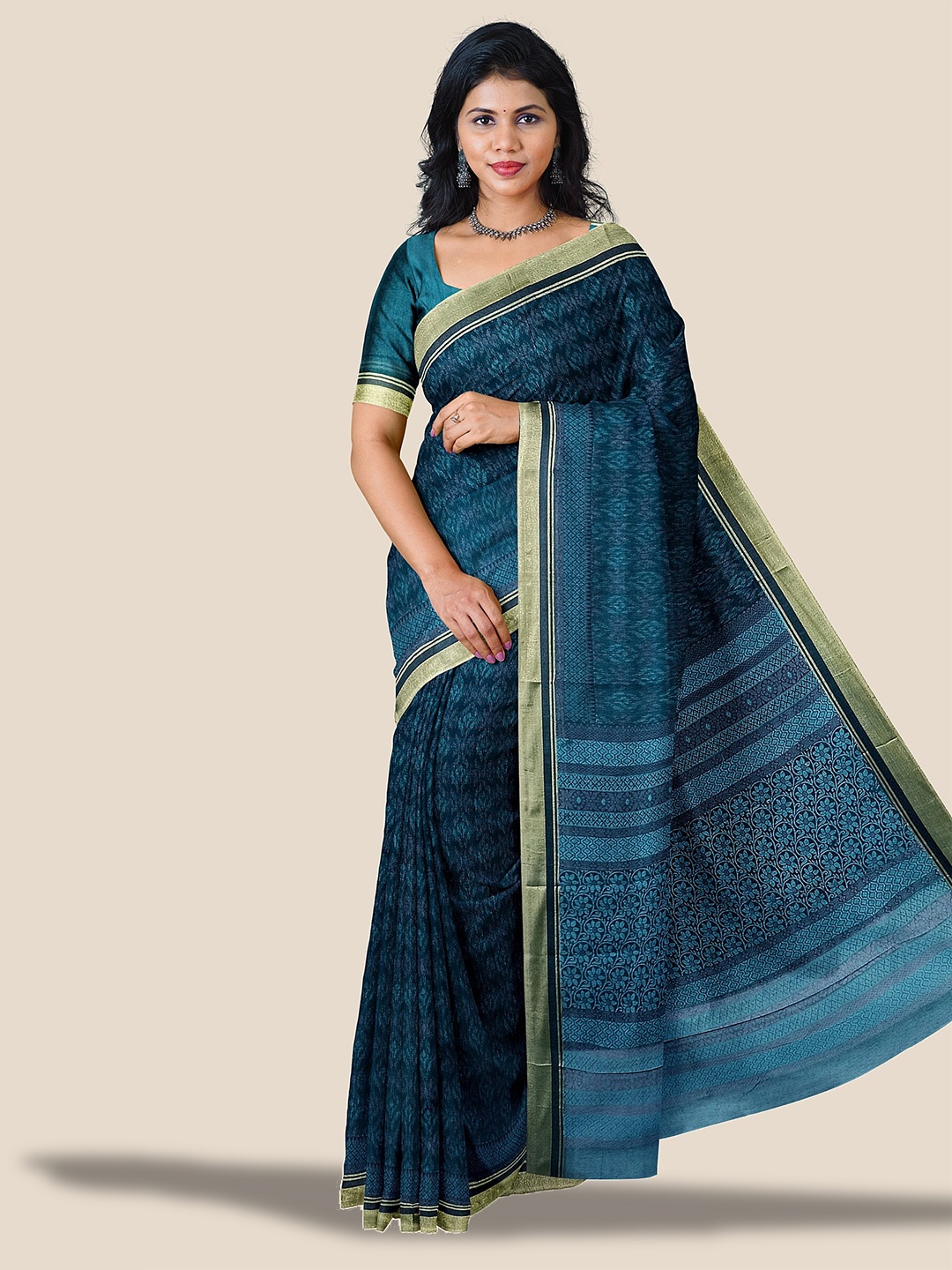 

The Chennai Silks Floral Printed Pure Cotton Saree, Blue
