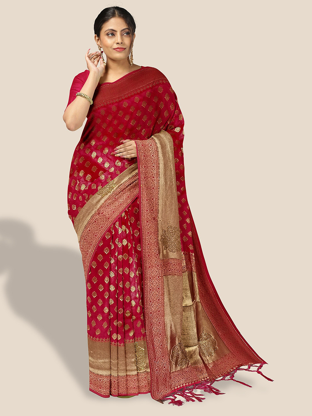 

The Chennai Silks Ethnic Motif Woven Design Embellished Patola Saree With Tassle, Red