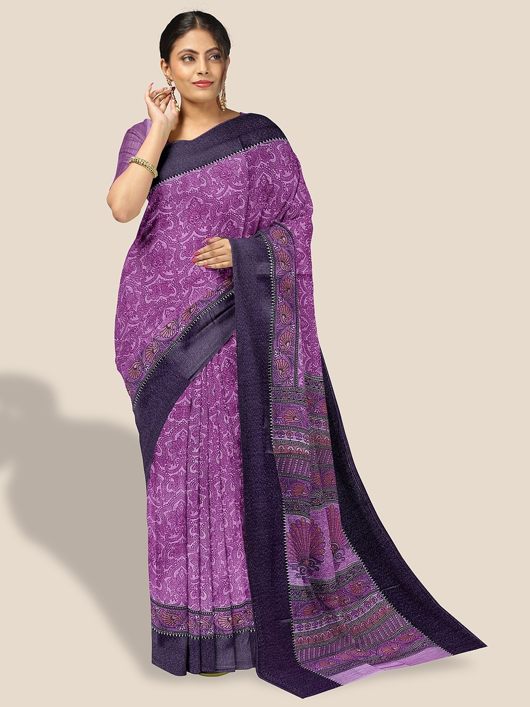 

The Chennai Silks Ethnic Motif Printed Pure Cotton Saree, Purple