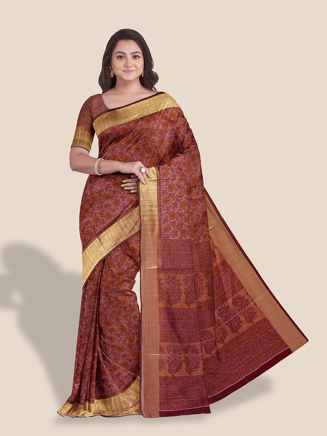 

The Chennai Silks Floral Printed Zari Pure Cotton Saree, Red