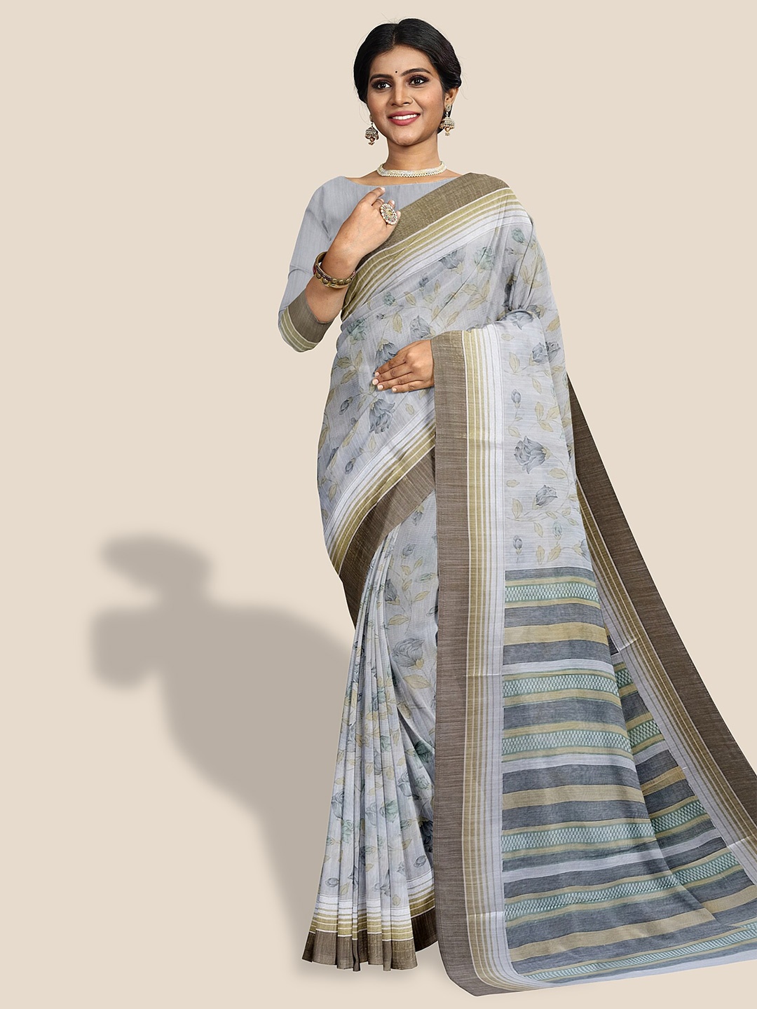 

The Chennai Silks Floral Printed Pure Cotton Saree, White