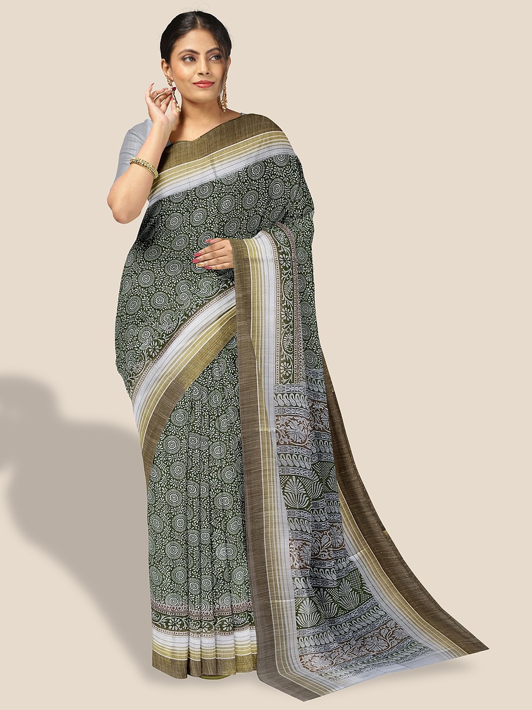 

The Chennai Silks Floral Printed Pure Cotton Saree, Green