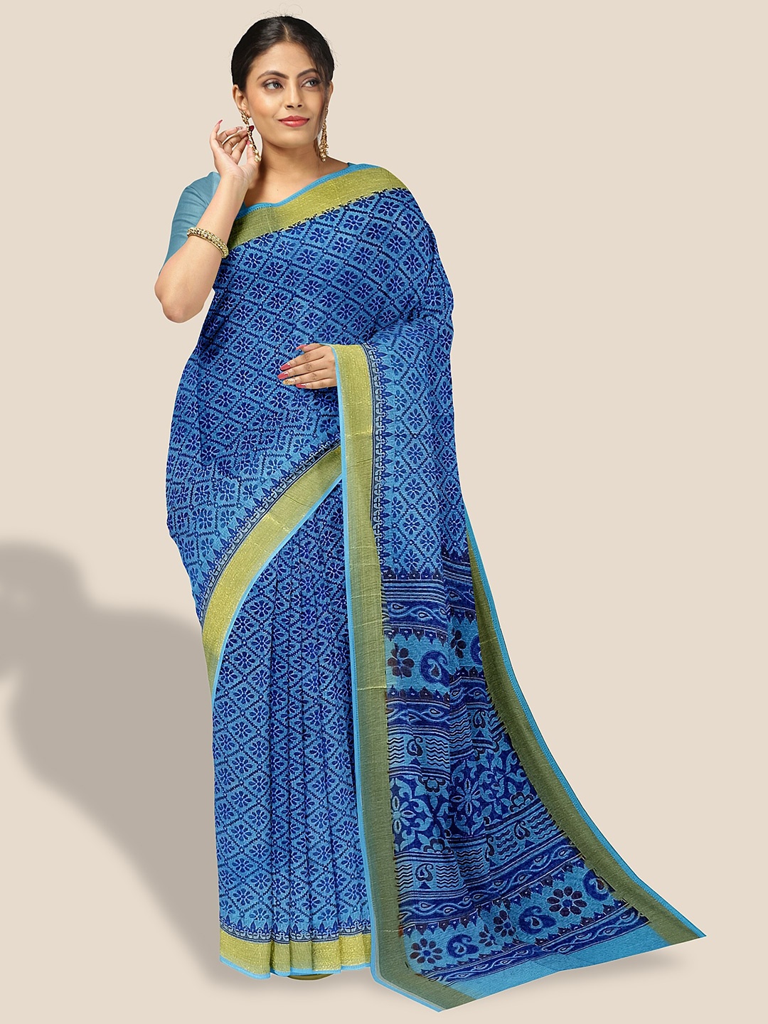 

The Chennai Silks Floral Printed Pure Cotton Saree, Blue