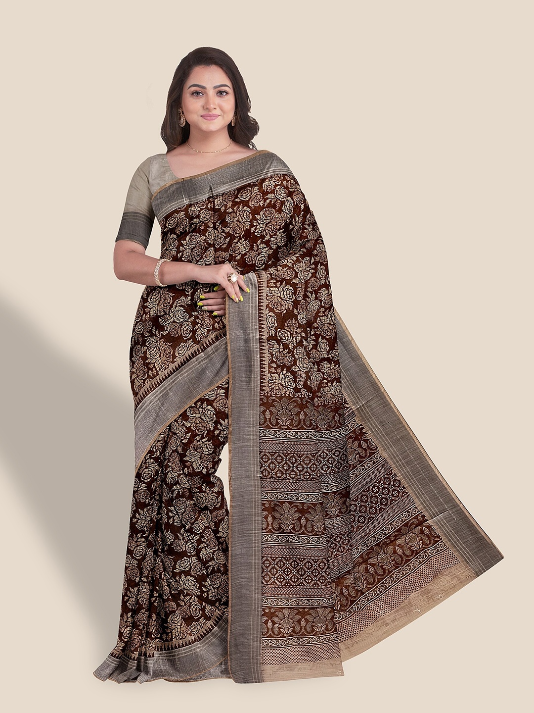 

The Chennai Silks Floral Printed Pure Cotton Saree, Maroon