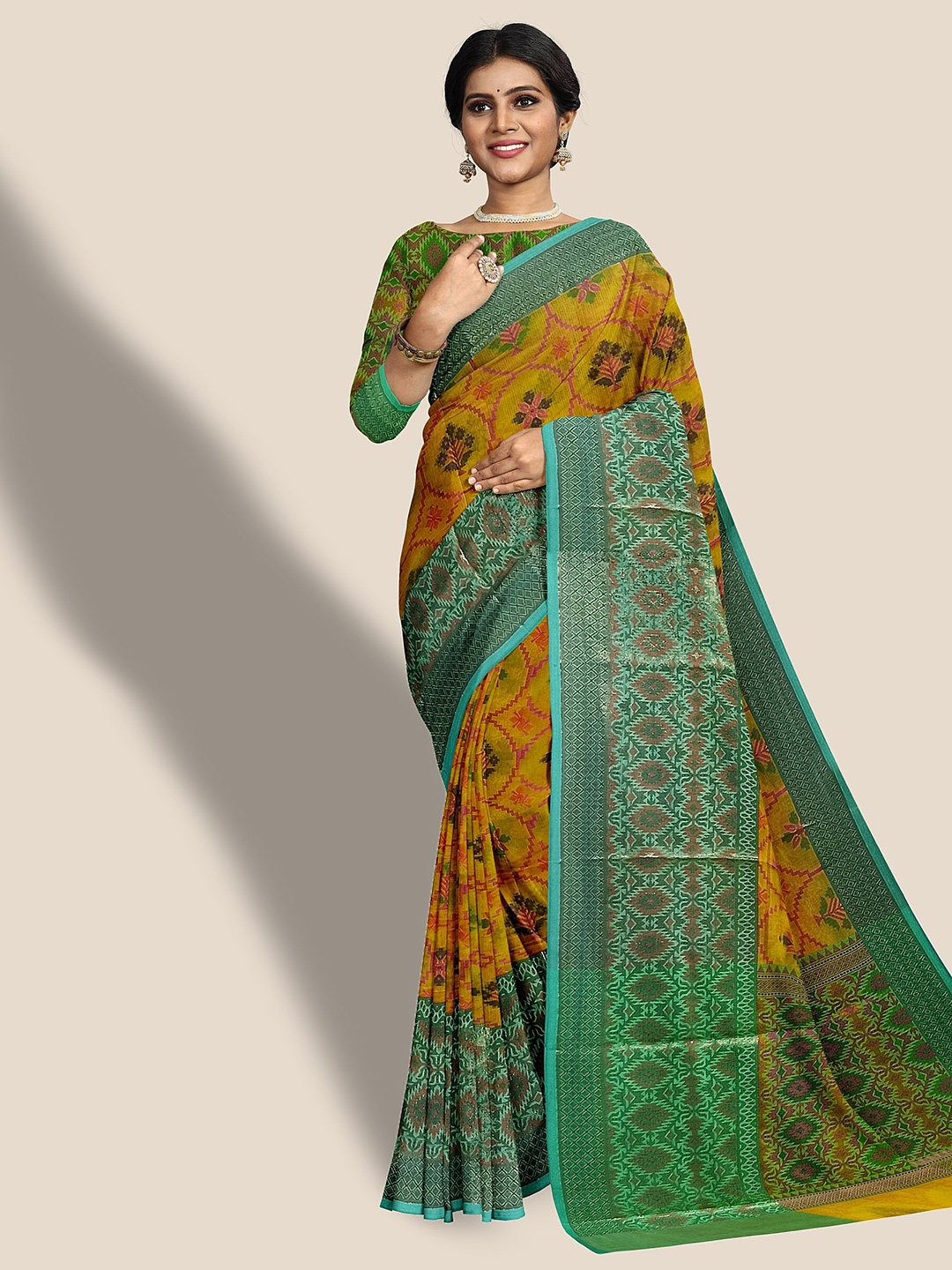 

The Chennai Silks Ethnic Motifs Woven Design Zari Organza Banarasi Saree, Yellow