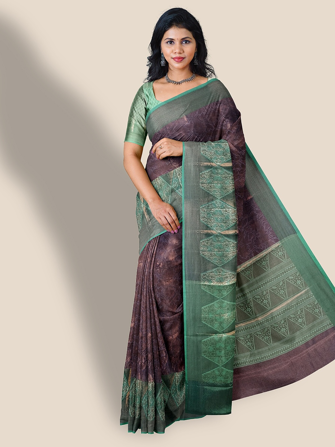 

The Chennai Silks Ethnic Motifs Woven Design Zari Organza Banarasi Saree, Purple