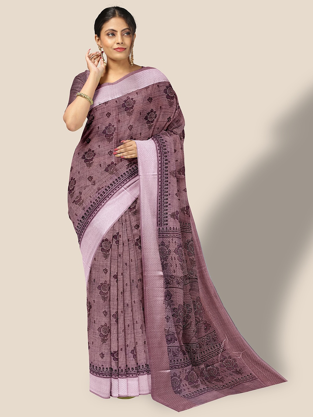 

The Chennai Silks Floral Printed Zari Pure Cotton Saree, Burgundy