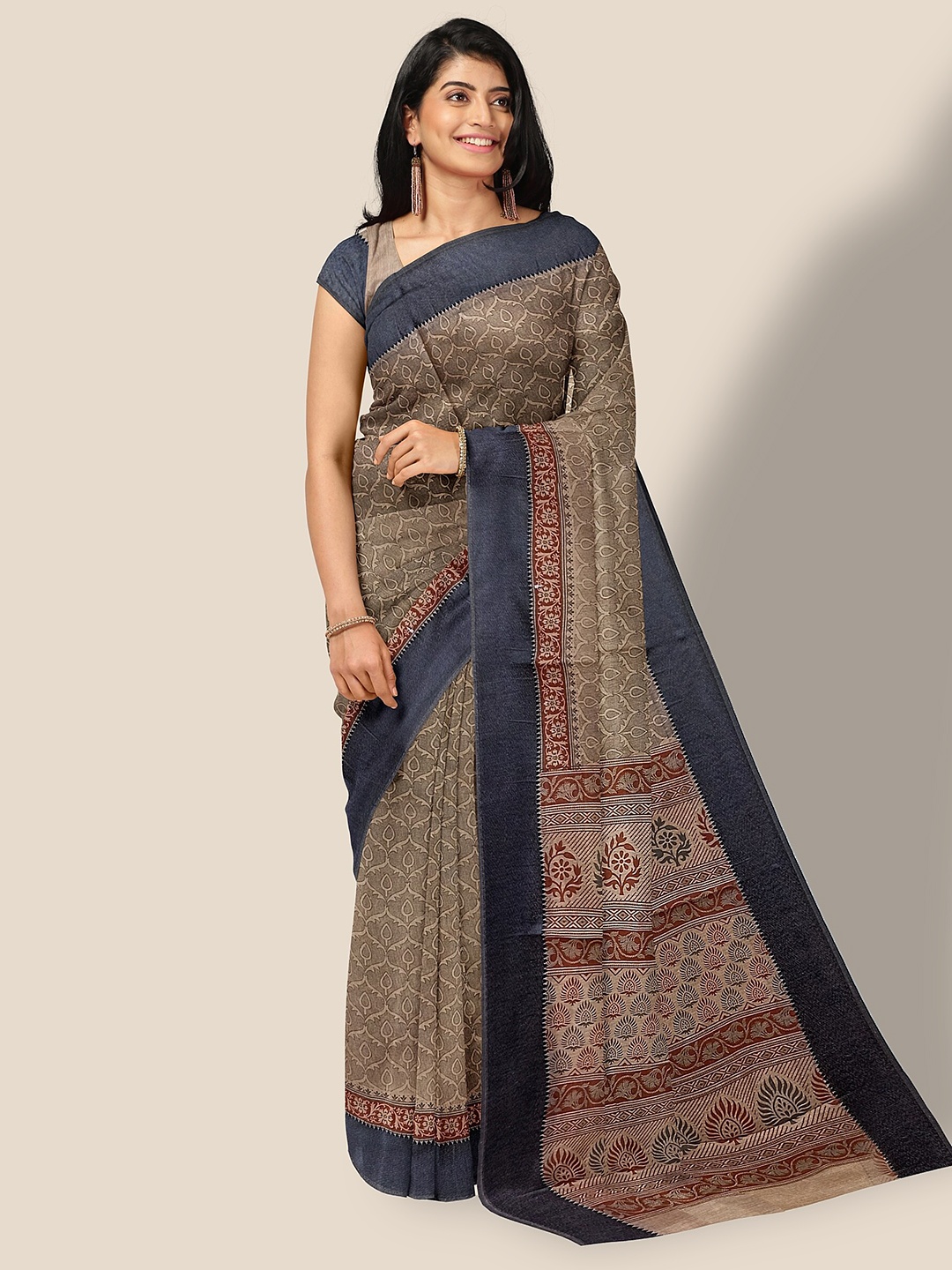 

The Chennai Silks Ethnic Motifs Pure Cotton Saree, Brown