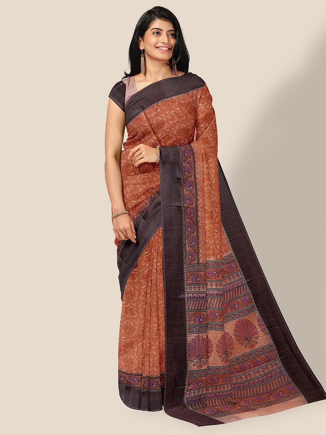 

The Chennai Silks Floral Pure Cotton Saree, Orange