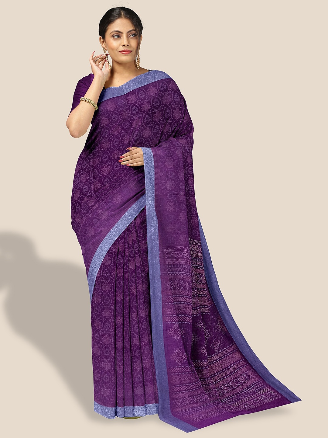 

The Chennai Silks Floral Woven Design Pure Cotton Saree, Purple