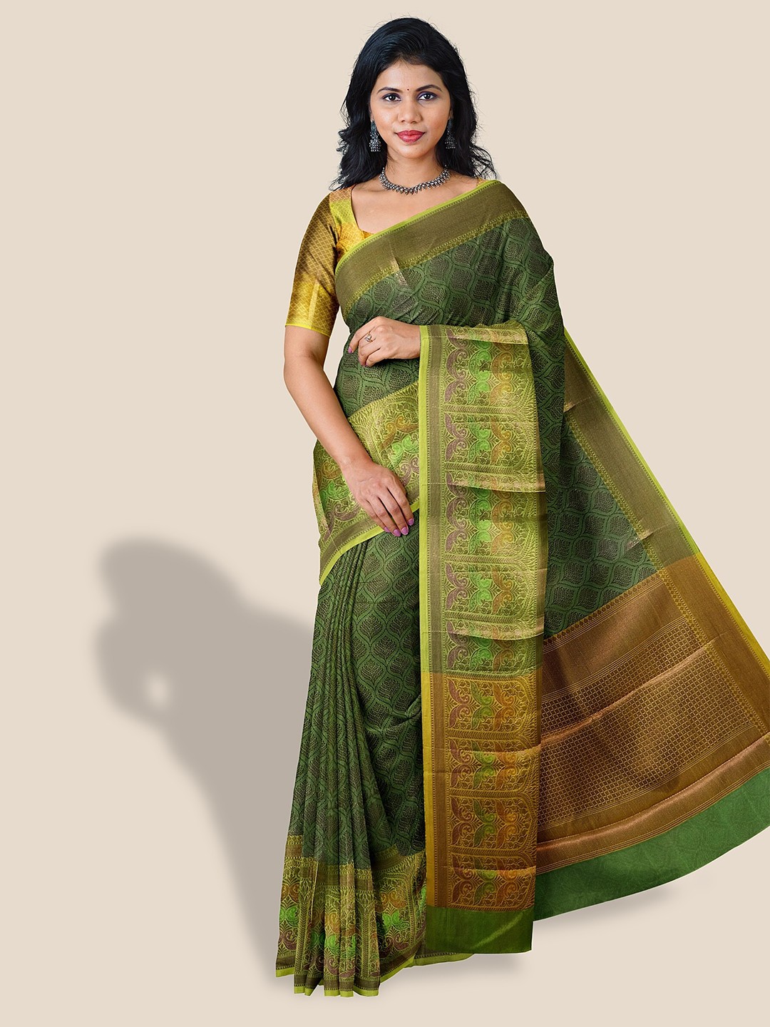 

The Chennai Silks Ethnic Motifs Zari Organza Banarasi Saree, Green