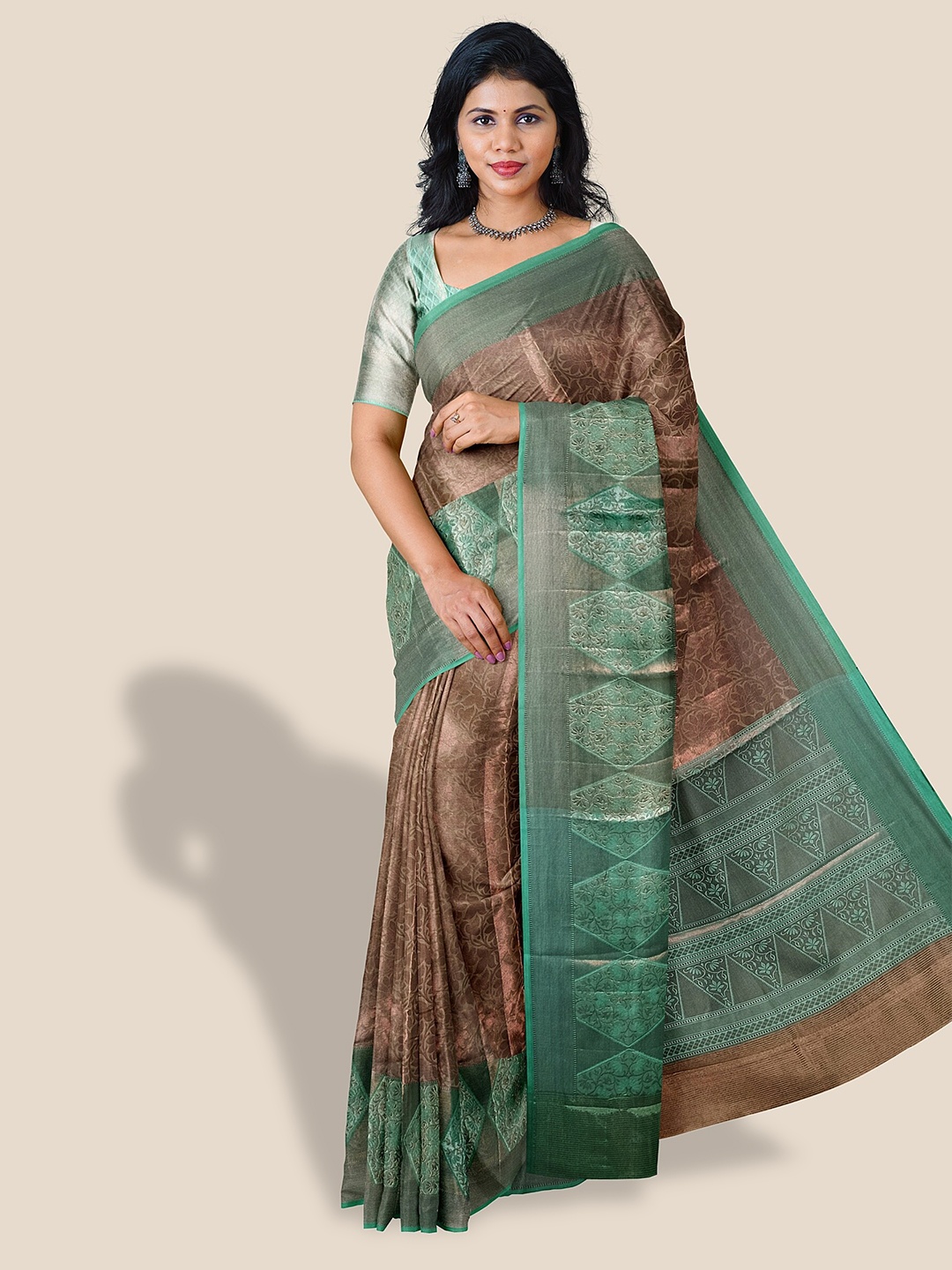 

The Chennai Silks Floral Woven Design Zari Organza Banarasi Saree, Brown