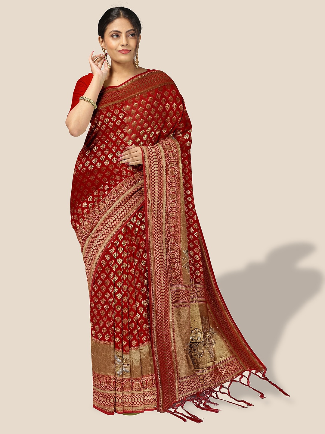 

The Chennai Silks Ethnic Motifs Woven Design Zari Patola Saree, Red