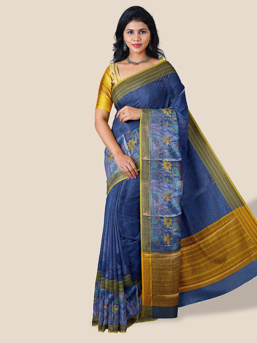 

The Chennai Silks Floral Woven Design Zari Organza Banarasi Saree, Blue