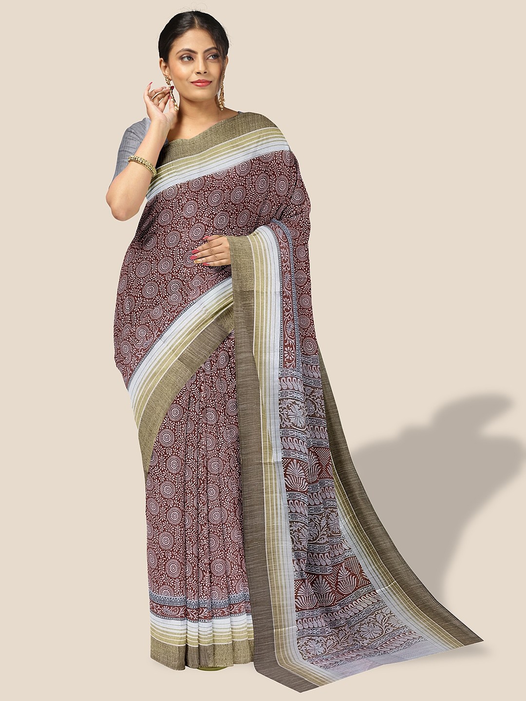 

The Chennai Silks Ethnic Motifs Printed Pure Cotton Saree, Maroon
